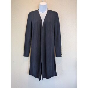 Talbots XS Navy‎ Ribbed Knit Long Cardigan Open Front Gold Button Timeless Work
